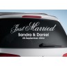 Aufkleber Just Married Ehe Hochzeit Paar Liebe Herz Ringe Datum Namen