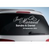 Aufkleber Just Married Ehe Hochzeit Paar Liebe Herz Ringe Datum Namen