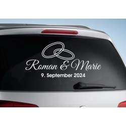 Aufkleber Just Married Ehe Hochzeit Paar Liebe Herz Ringe Datum Namen