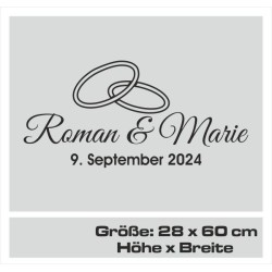 Aufkleber Just Married Ehe Hochzeit Paar Liebe Herz Ringe Datum Namen