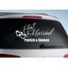 Aufkleber Just Married Ehe Hochzeit Paar Liebe Herz Ringe Datum Namen