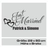 Aufkleber Just Married Ehe Hochzeit Paar Liebe Herz Ringe Datum Namen