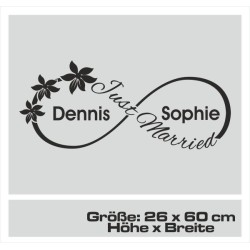 Aufkleber Just Married Ehe Hochzeit Paar Liebe Herz Ringe Datum Namen