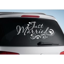Aufkleber Just Married Ehe Hochzeit Paar Liebe Herz Ringe Datum Namen