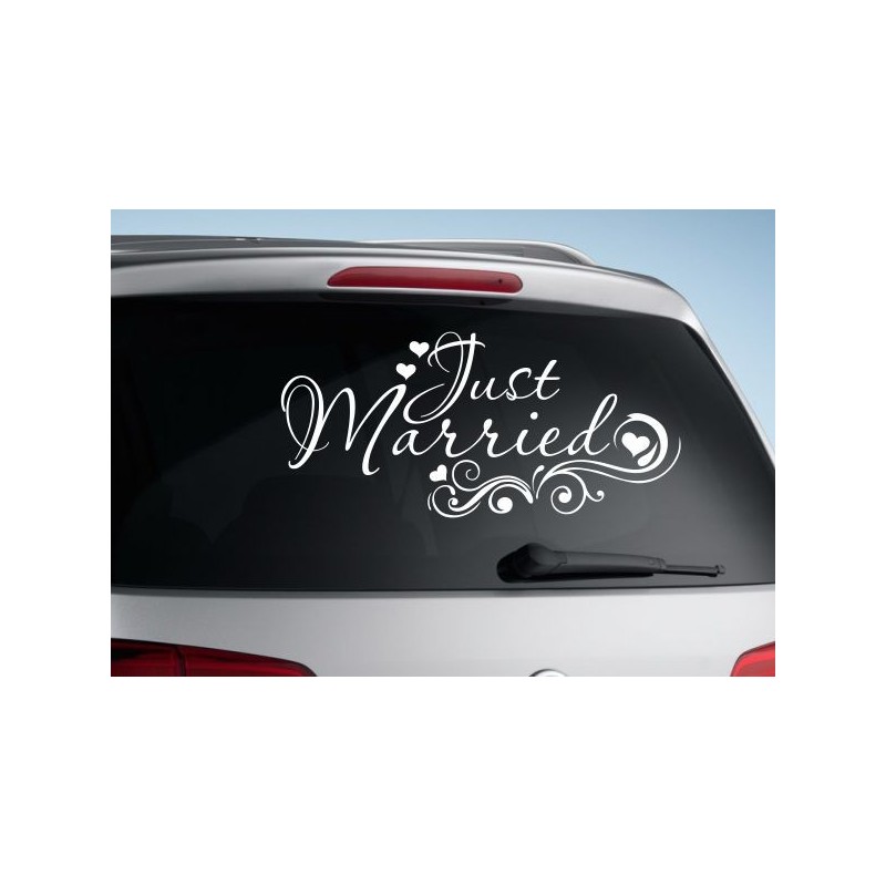 Aufkleber Just Married Ehe Hochzeit Paar Liebe Herz Ringe Datum Namen