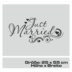 Aufkleber Just Married Ehe Hochzeit Paar Liebe Herz Ringe Datum Namen