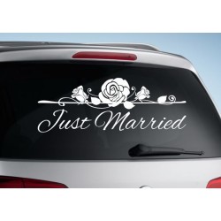 Aufkleber Just Married Ehe Hochzeit Paar Liebe Herz Ringe Datum Namen