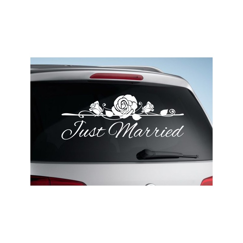 Aufkleber Just Married Ehe Hochzeit Paar Liebe Herz Ringe Datum Namen