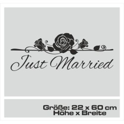 Aufkleber Just Married Ehe Hochzeit Paar Liebe Herz Ringe Datum Namen