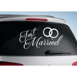 Aufkleber Just Married Ehe Hochzeit Paar Liebe Herz Ringe Datum Namen