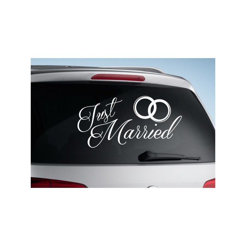 Aufkleber Just Married Ehe Hochzeit Paar Liebe Herz Ringe Datum Namen