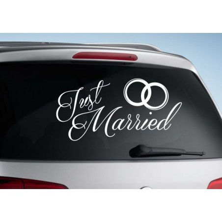 Aufkleber Just Married Ehe Hochzeit Paar Liebe Herz Ringe Datum Namen