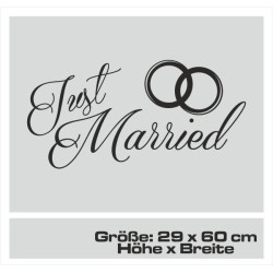 Aufkleber Just Married Ehe Hochzeit Paar Liebe Herz Ringe Datum Namen