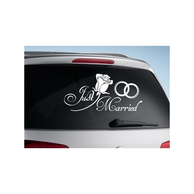 Aufkleber Just Married Ehe Hochzeit Paar Liebe Herz Ringe Datum Namen