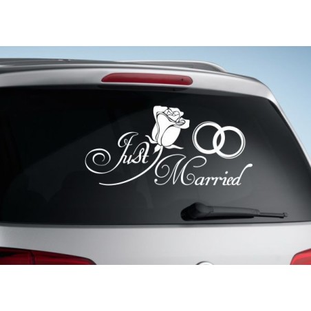 Aufkleber Just Married Ehe Hochzeit Paar Liebe Herz Ringe Datum Namen