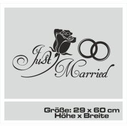 Aufkleber Just Married Ehe Hochzeit Paar Liebe Herz Ringe Datum Namen