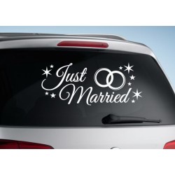 Aufkleber Just Married Ehe Hochzeit Paar Liebe Herz Ringe Datum Namen