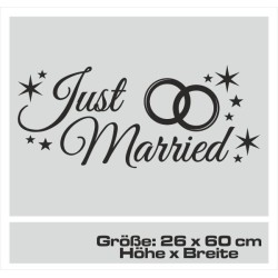 Aufkleber Just Married Ehe Hochzeit Paar Liebe Herz Ringe Datum Namen