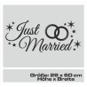 Aufkleber Just Married Ehe Hochzeit Paar Liebe Herz Ringe Datum Namen