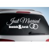 Aufkleber Just Married Ehe Hochzeit Paar Liebe Herz Ringe Datum Namen