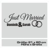 Aufkleber Just Married Ehe Hochzeit Paar Liebe Herz Ringe Datum Namen