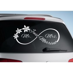 Aufkleber Just Married Ehe Hochzeit Paar Liebe Herz Ringe Datum Namen