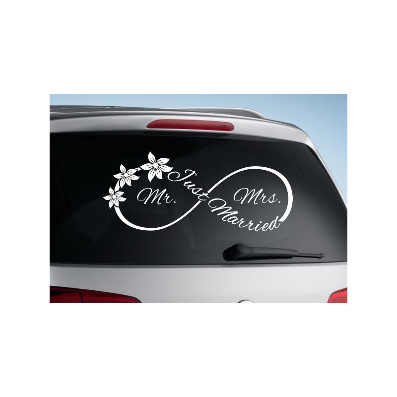 Aufkleber Just Married Ehe Hochzeit Paar Liebe Herz Ringe Datum Namen