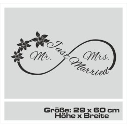 Aufkleber Just Married Ehe Hochzeit Paar Liebe Herz Ringe Datum Namen