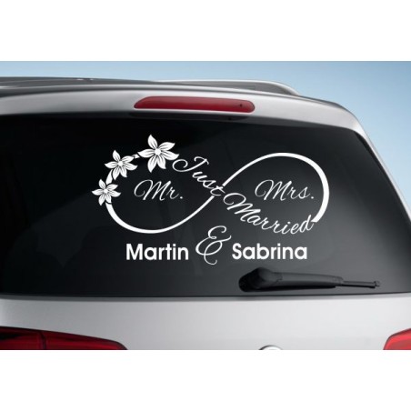 Aufkleber Just Married Ehe Hochzeit Paar Liebe Herz Ringe Datum Namen