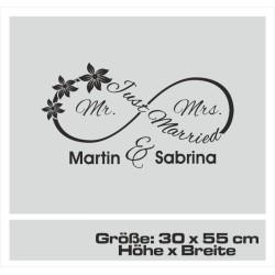 Aufkleber Just Married Ehe Hochzeit Paar Liebe Herz Ringe Datum Namen