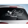 Aufkleber Just Married Ehe Hochzeit Paar Liebe Herz Ringe Datum Namen