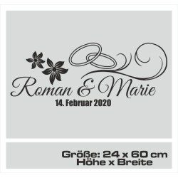 Aufkleber Just Married Ehe Hochzeit Paar Liebe Herz Ringe Datum Namen