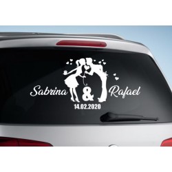 Aufkleber Just Married Ehe Hochzeit Paar Liebe Herz Ringe Datum Namen