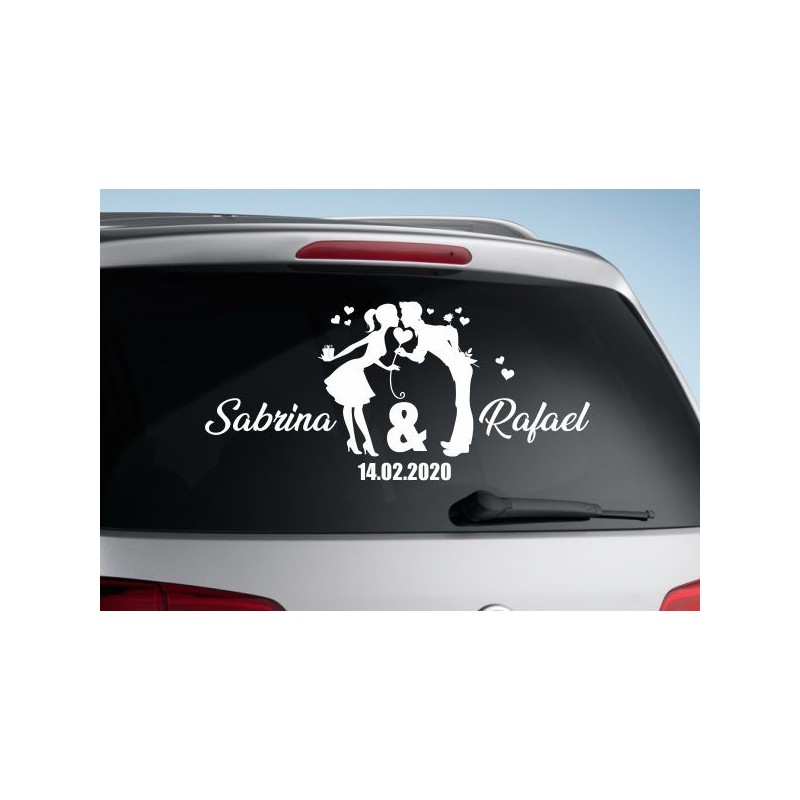 Aufkleber Just Married Ehe Hochzeit Paar Liebe Herz Ringe Datum Namen