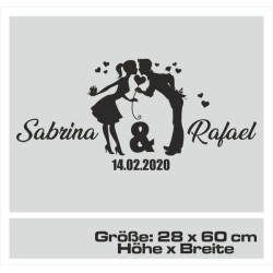 Aufkleber Just Married Ehe Hochzeit Paar Liebe Herz Ringe Datum Namen