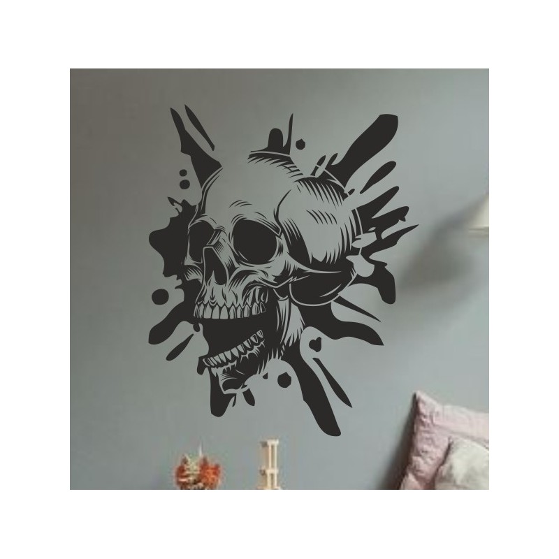 Wandaufkleber Wandtattoo Totenkopf Skull Schädel Bones Farbklecks Farbe Krone König DJ Sound Punisher Rabe Krähe Tod Death Fun