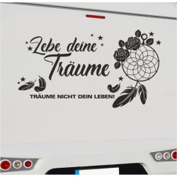Wohnmobil Aufkleber Lebe deinen Traum Traumfänger Feder Rose Wohnwagen Camping  WOMO 11