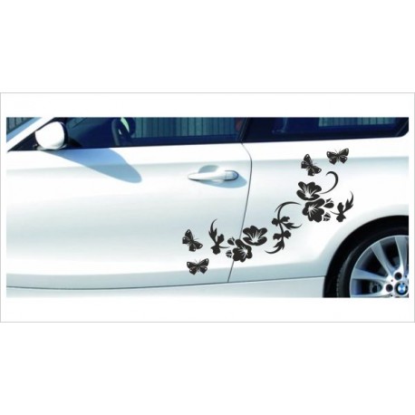 Aufkleber SET Car Style Tattoo Blumen Ranke Schmetterlinge EFEU  Fahrzeuge Seitenaufkleber