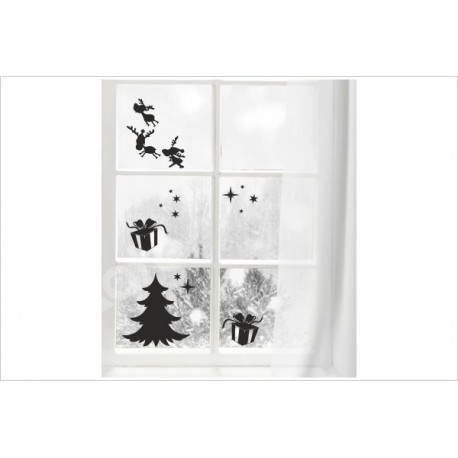 X-MAS Aufkleber Fenster Tanne Rentier Geschenk Fröhliche Weihnachten Merry Christmas Wandaufkleber Wandtattoo Fenster