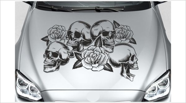 Aufkleber Motorhaube Totenkopf Schädel Lilien Blüten Skull