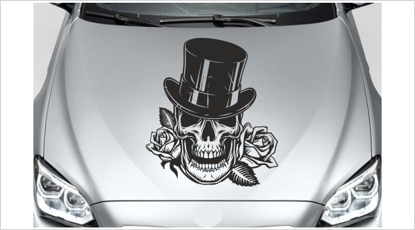 Aufkleber Motorhaube Totenkopf Schädel Bones Rosen Skull Autoaufkleber  Tattoo Auto Car - Der Dekor Aufkleber Shop