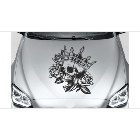 Aufkleber Auto Totenkopf Skull König Rose Blüte Rosen Dekor Car Style