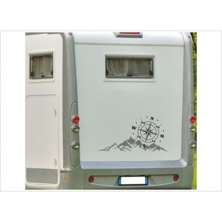 Aufkleber SET 2farbig Landschaft Berge Kompass Windrose Wohnmobil Wohnwagen Caravan Beschriftung Auto