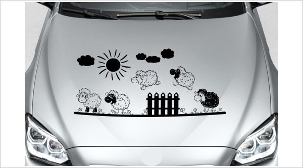 Aufkleber Auto Schaf Schäfchen Zaun Blume Sonne Fahrzeug Sticker