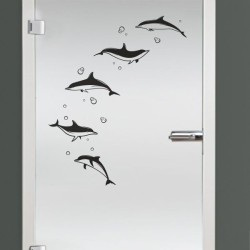 Aufkleber Glas Dekor Fenster Dusche Duschkabine Glas Tür Glastür Schaufenster Beschriftung Spa Wellness Meer Delphin Rose Wasser