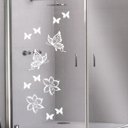 Aufkleber Glas Dekor Fenster Dusche Duschkabine Glas Tür Glastür Schaufenster Beschriftung Spa Wellness Meer Delphin Rose Wasser