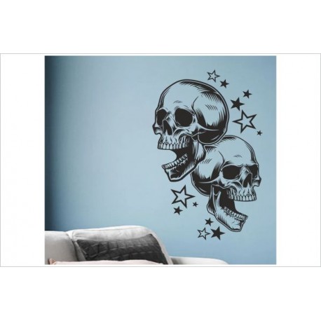 Totenkopf Sterne Lachen Smile Krone Skull Bones Wandaufkleber Wandtattoo Aufkleber Wand