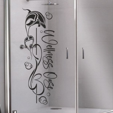 Aufkleber Glas Dekor Fenster Dusche Duschkabine Glas Tür Glastür Schaufenster Beschriftung Spa Wellness Meer Delphin Rose Wasser
