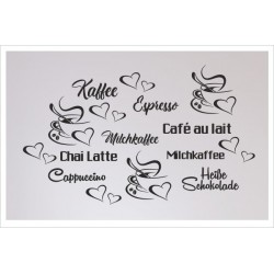Kaffee Coffee Café Aufkleber SET 21 Stück Tasse Wandaufkleber Wandtattoo
