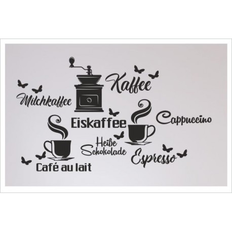 Kaffee Coffee Café Aufkleber SET 20 Stück Tasse Kaffeemühle Wandaufkleber Wandtattoo